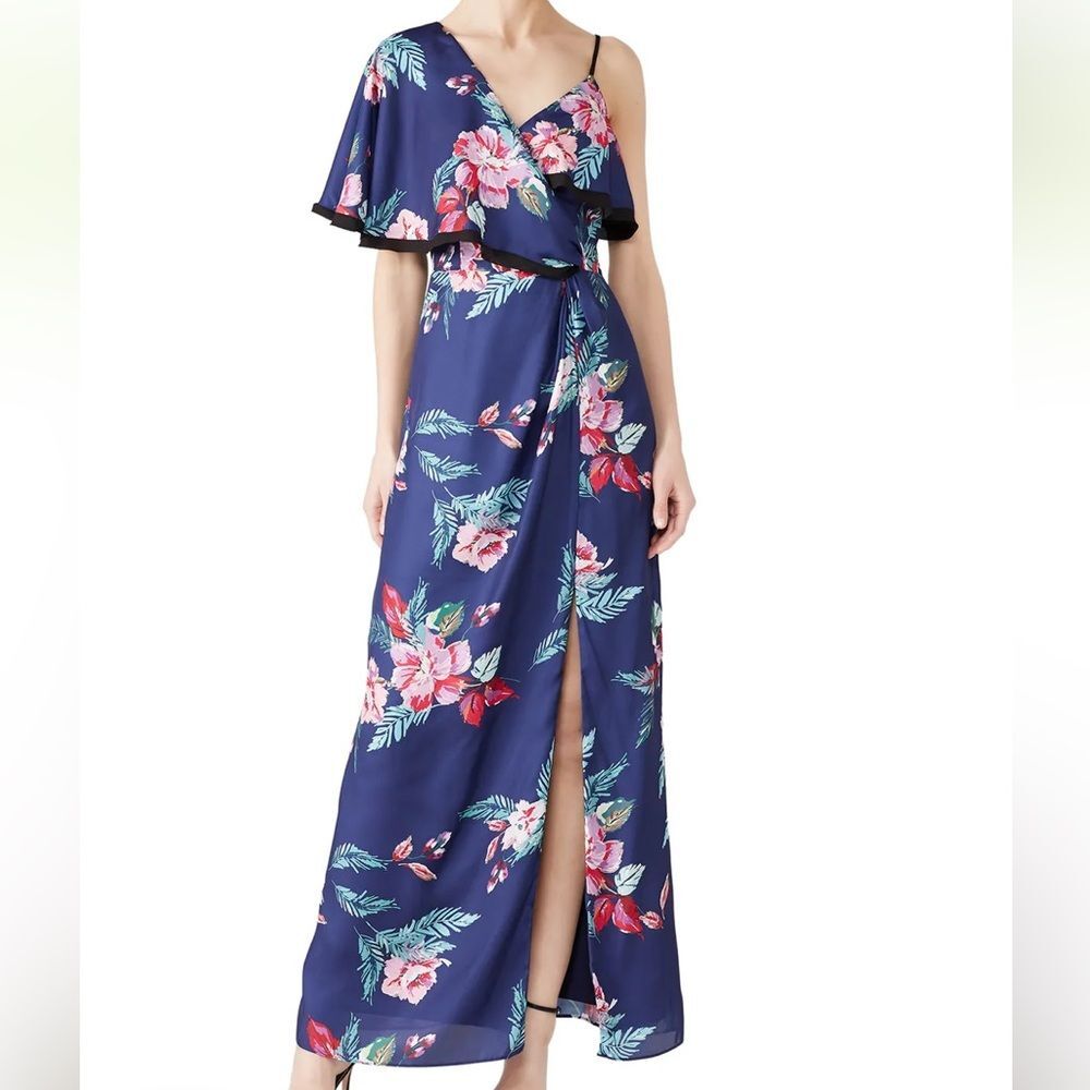Harlyn LARGE Floral Navy Blue Floral Tropical Maxi Dress Asymmetrical rtr